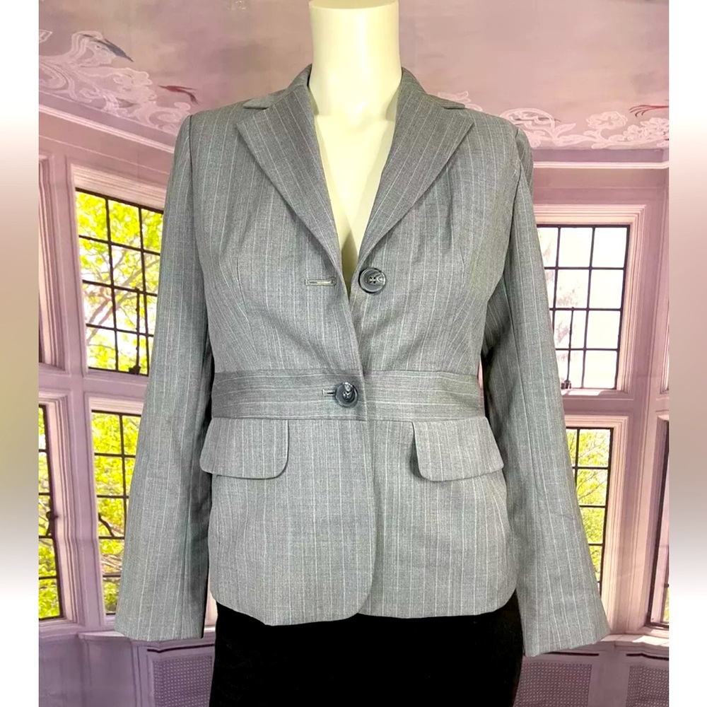LOFT Womens Blazer Coat Jacket Front Button Long Sleeves Gray Size Petite 0